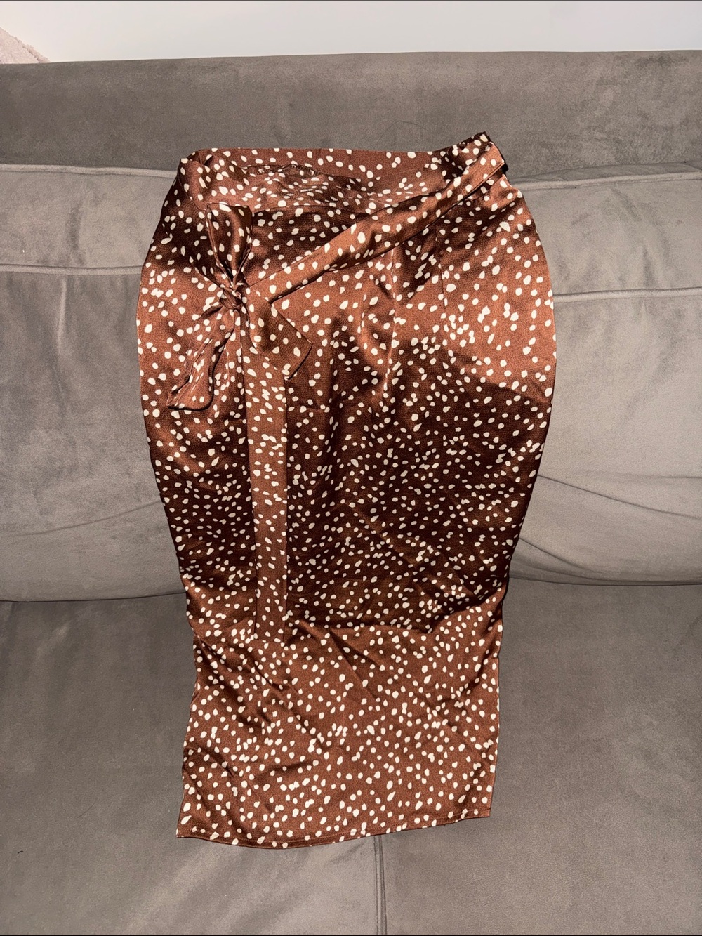 Brown Deer Print Satin Midi Wrap Skirt -  Women